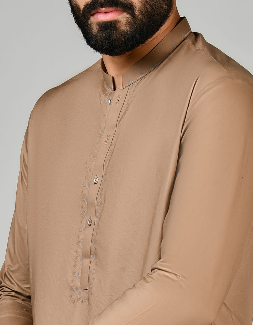 Light Brown Cotton Men's Kameez Shalwar | Jjks-S-34616
