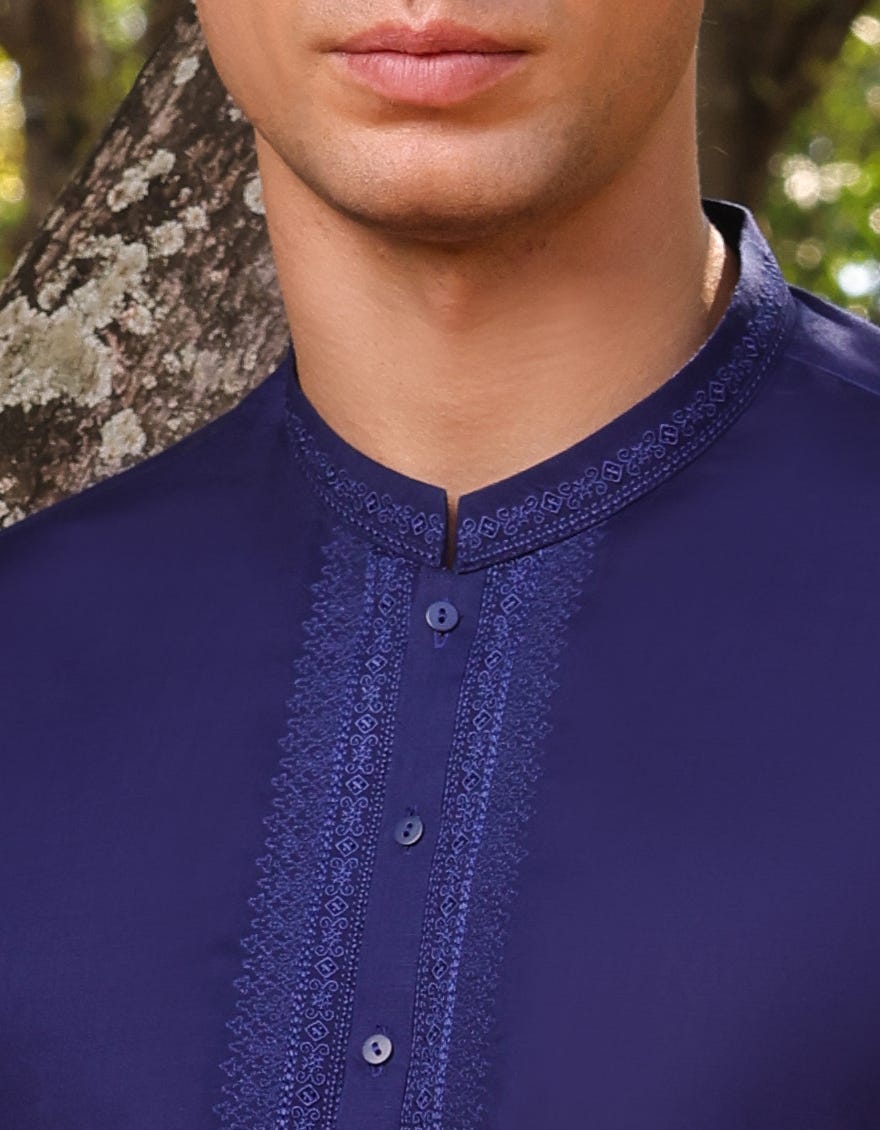 Dark Blue Cotton Men's Kurta | Jjk-S-34618