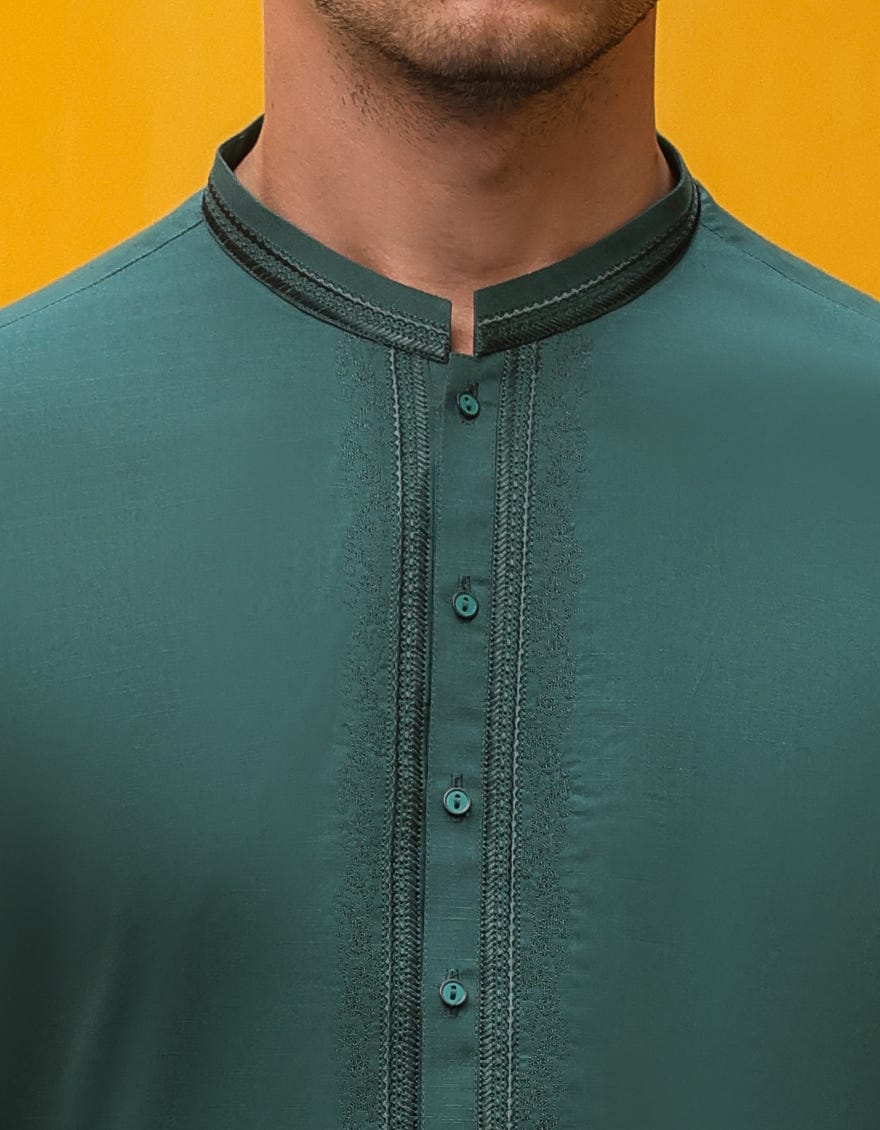 Bottle Green Cotton Men's Kurta | Jjk-S-34620