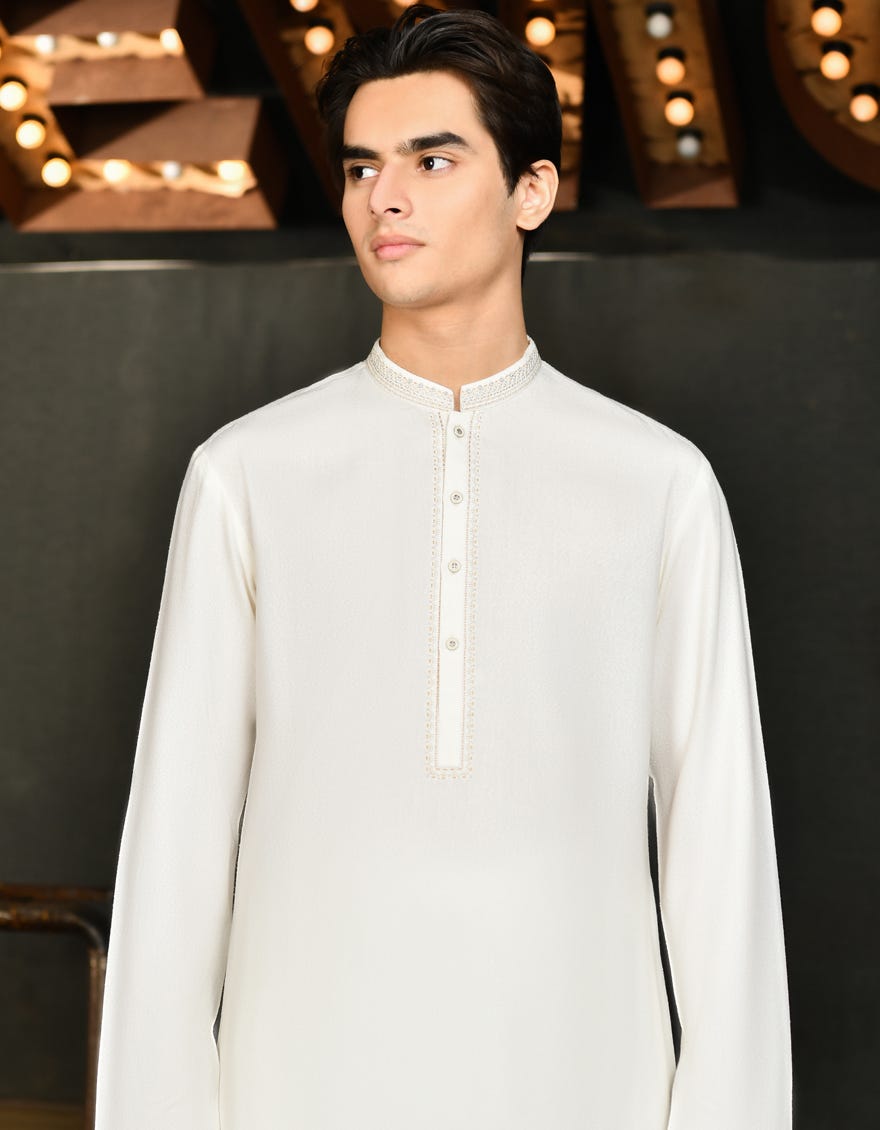 Cream Blended Teen Boy's Kameez Shalwar | Jtks-A-34625