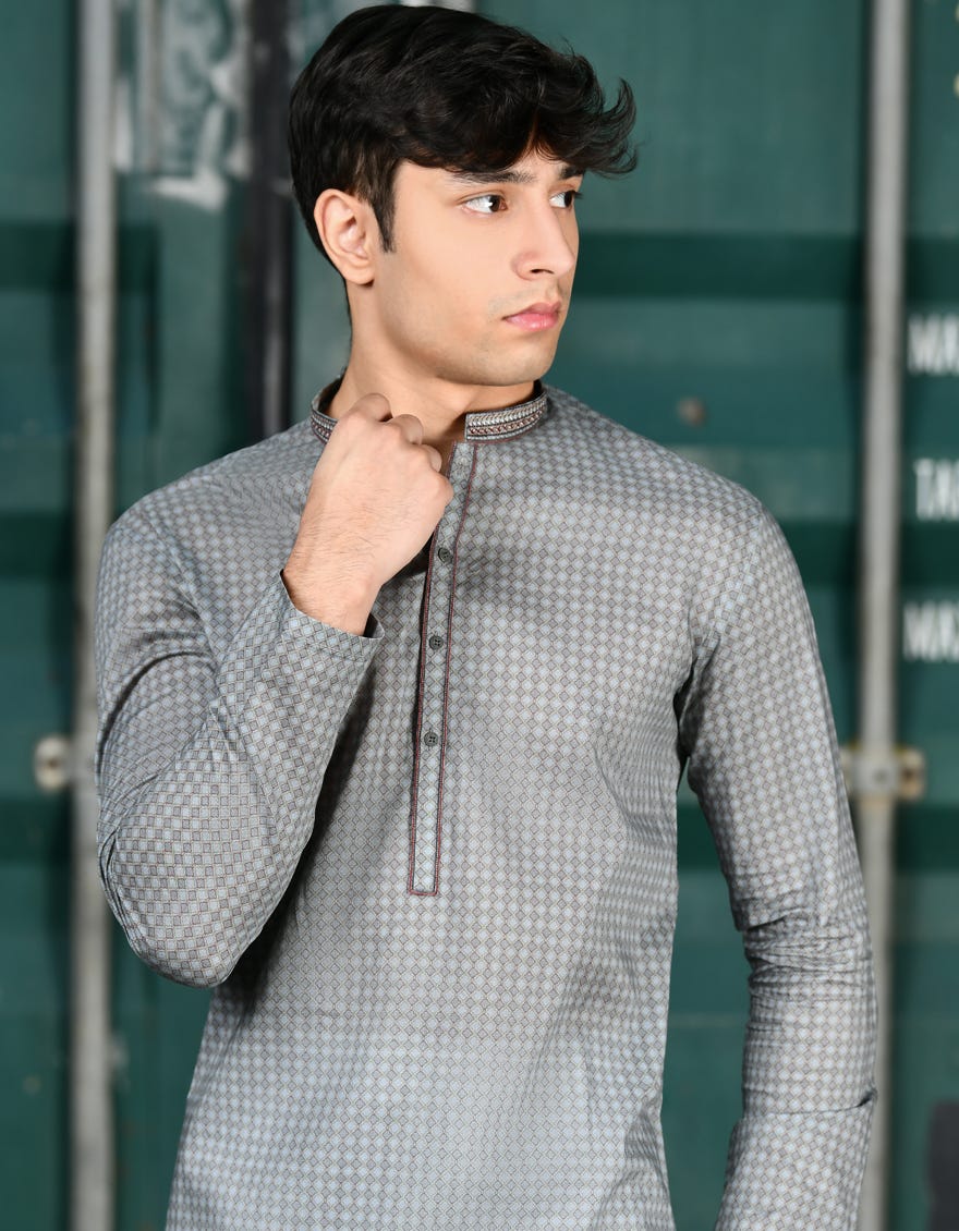 Grey Cotton Teen Boy's Kurta | Jtk-S-34626