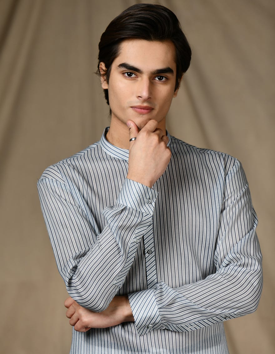 Blue Stripe Cvc Teen Boy's Kurta | Jtk-S-34656