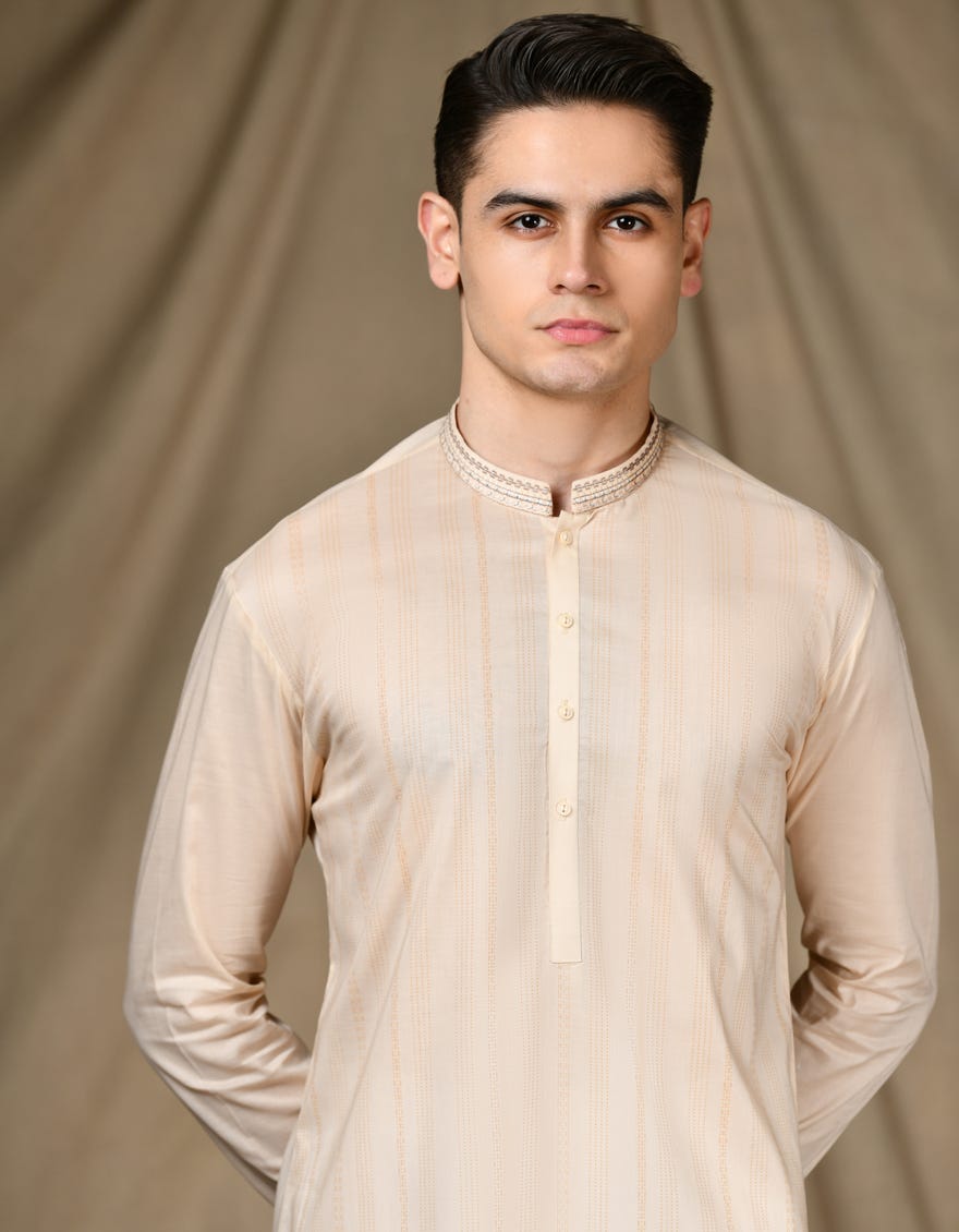 Light Peach Cotton Teen Boy's Kurta | Jtk-S-34660