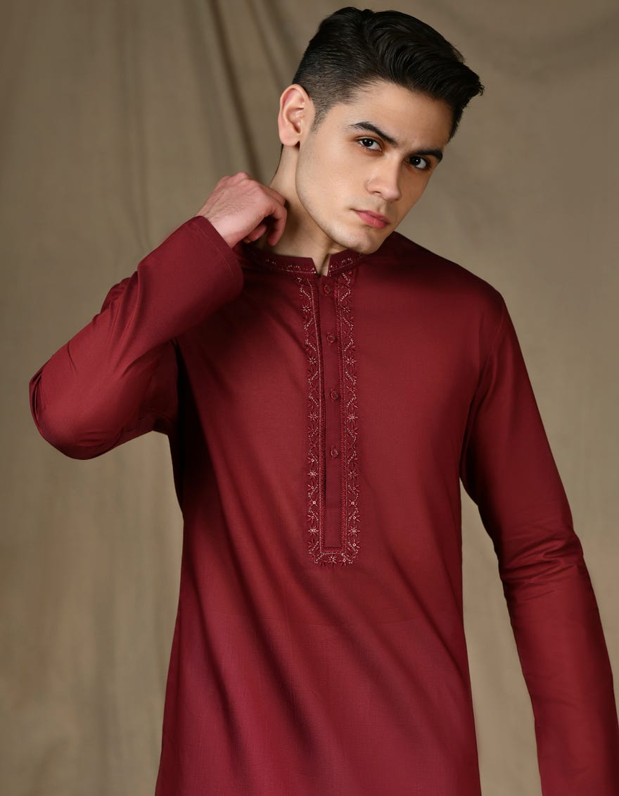 Red Teen Boy's Kurta | Jtk-S-34690