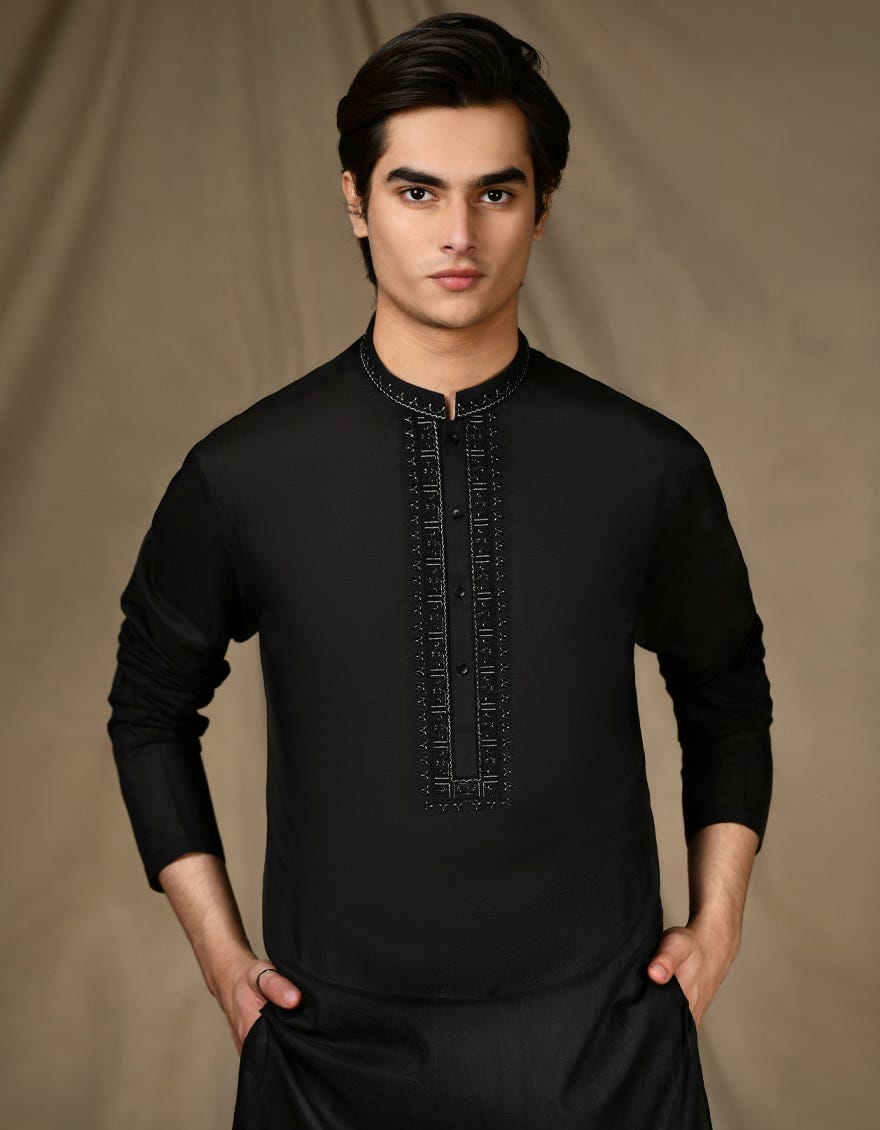 Black Teen Boy's Kurta | Jtk-S-34691