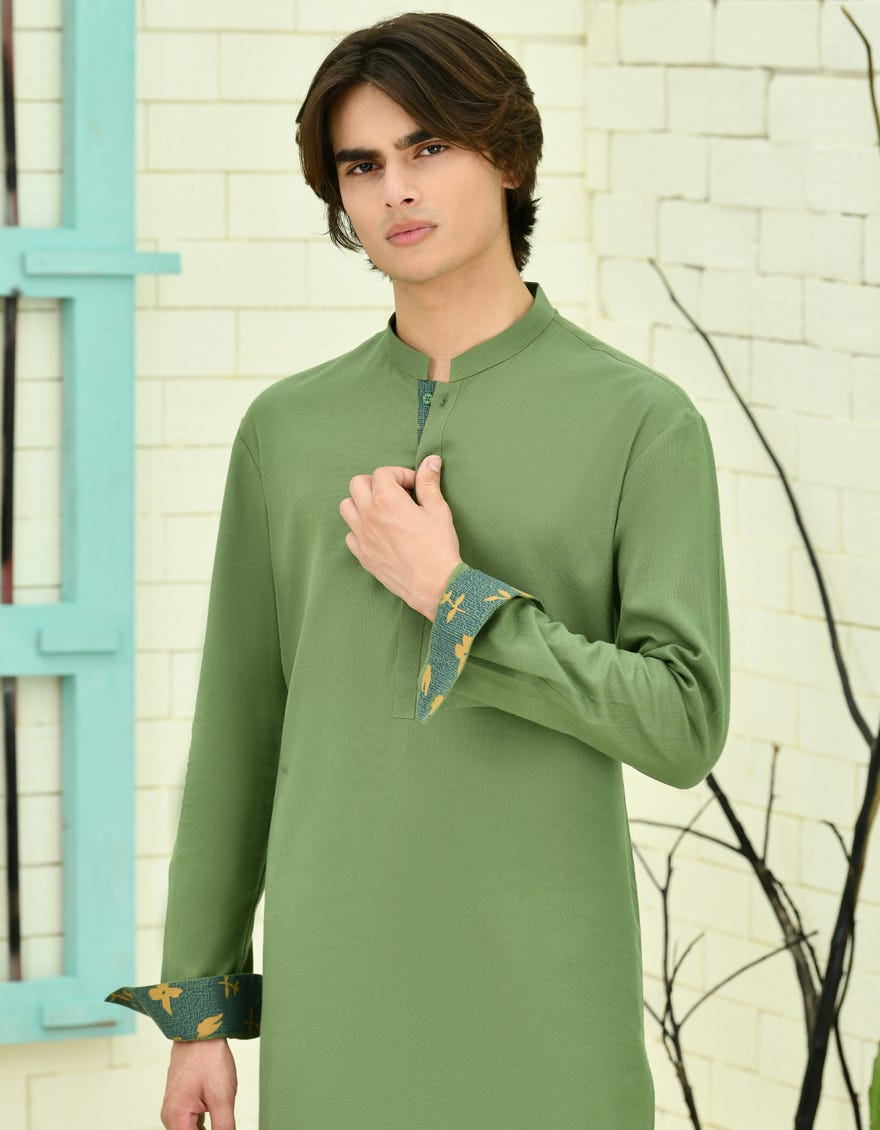 Green Cotton Teen Boy's Kurta | Jtk-S-34711