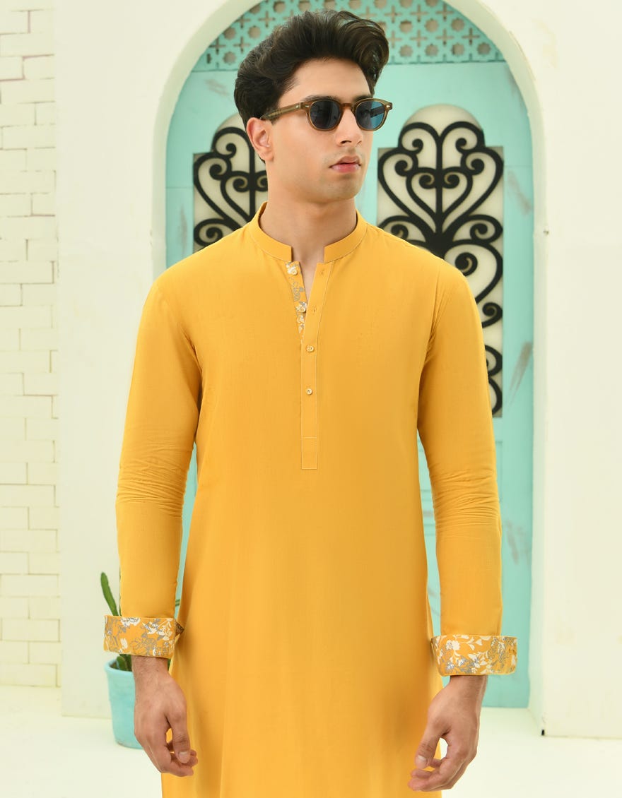 Yellow Cotton Teen Boy's Kurta | Jtk-S-34712