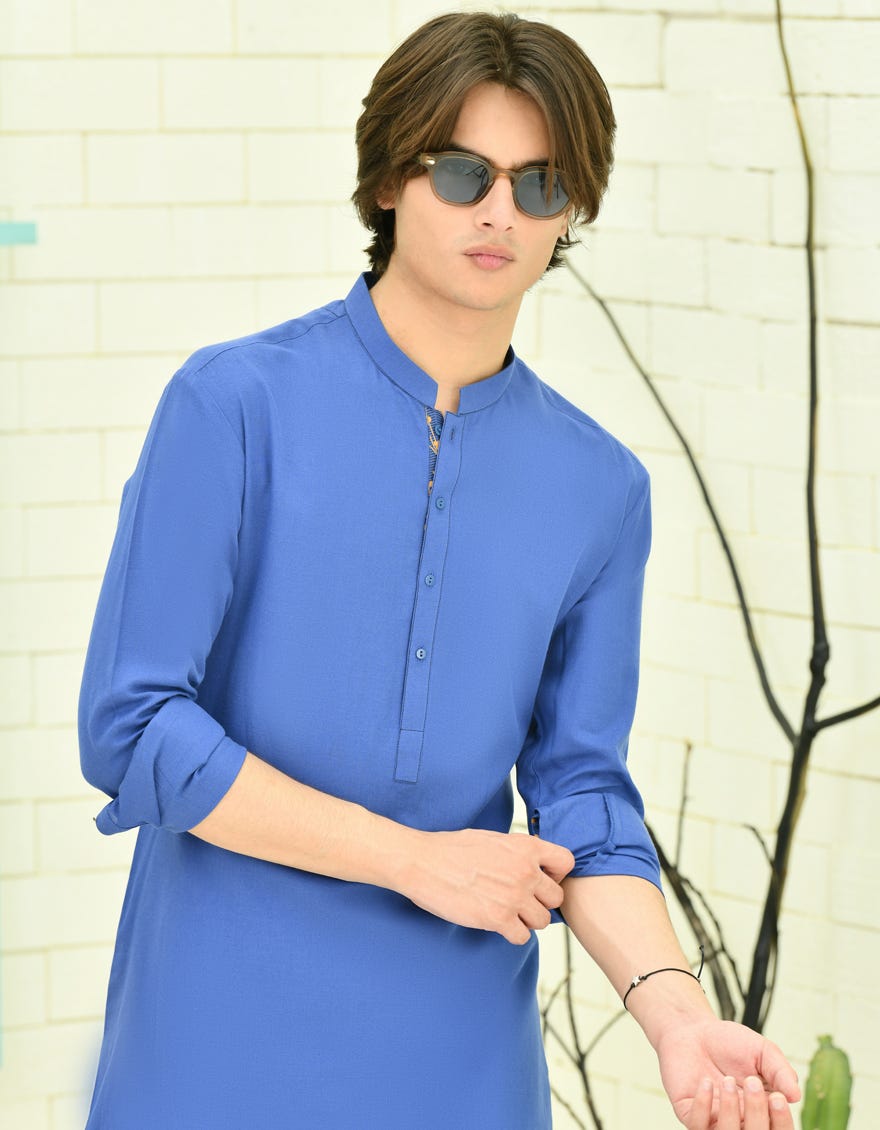 Electric Blue Cotton Teen Boy's Kurta | Jtk-S-34713