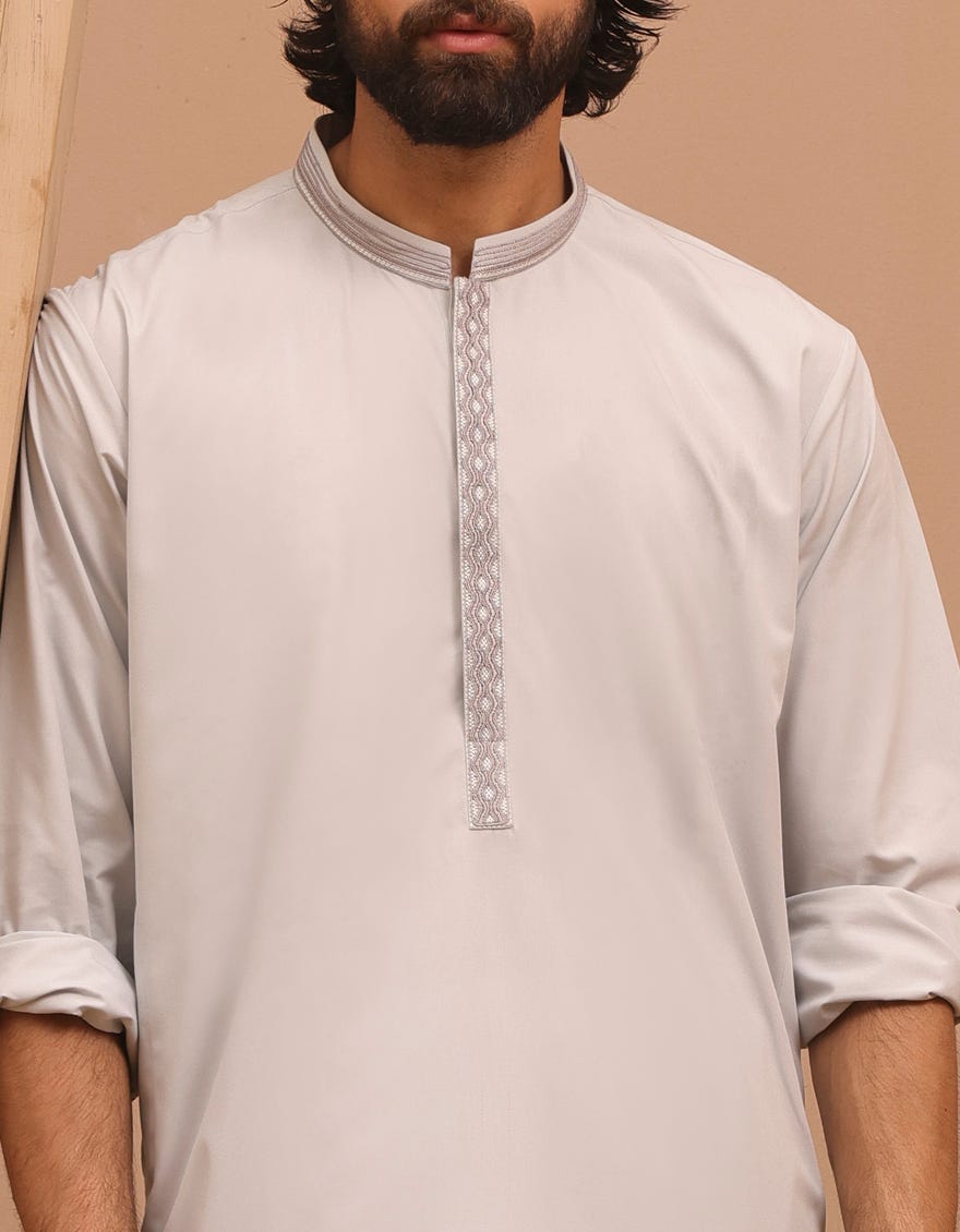 Smoke Grey Blended Men's Kurta Pajama | Jjkp-S-34727