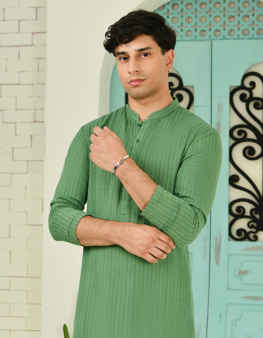Green Cotton Teen Boy's Kurta | Jtk-A-34736