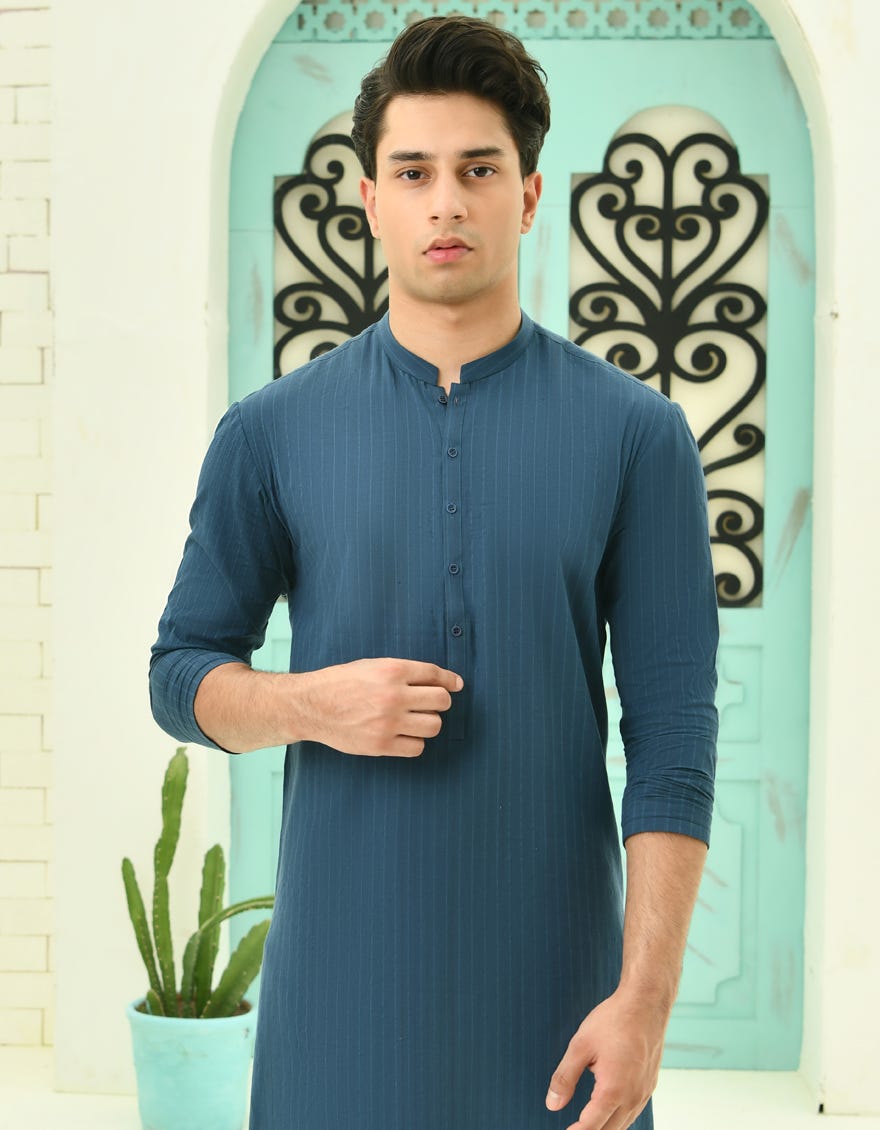 Blue Cotton Teen Boy's Kurta | Jtk-A-34737