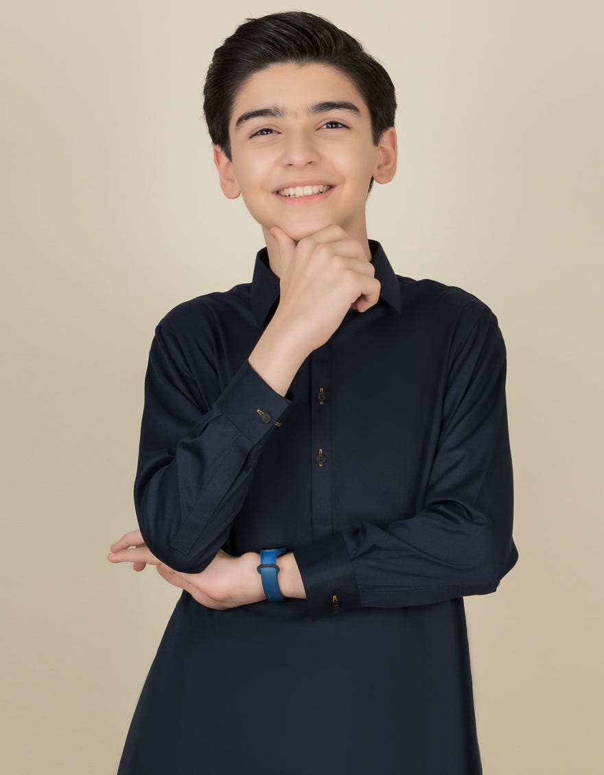 Blue Blended Kid's Kameez Shalwar | Jcks-A-35843-R10-Ap