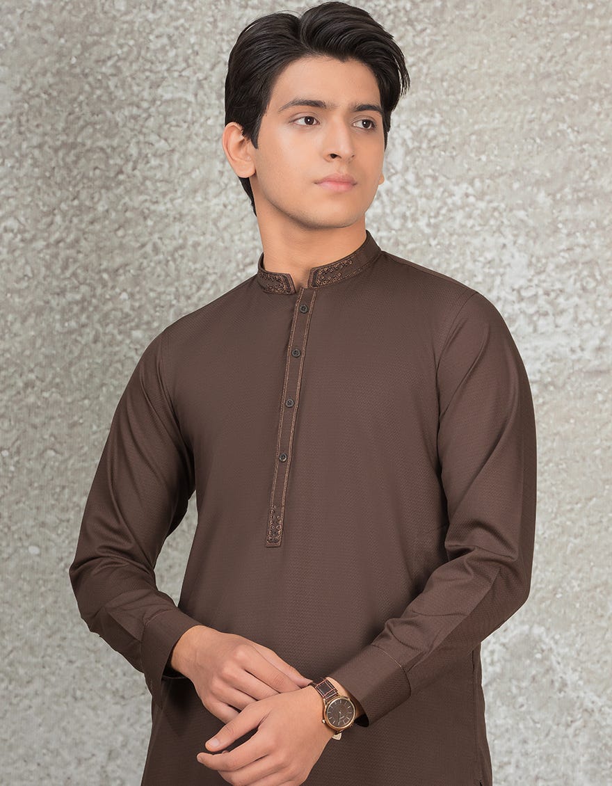 CHOCOLATE BROWN BLENDED KAMEEZ SHALWAR | JTKS-S-35857