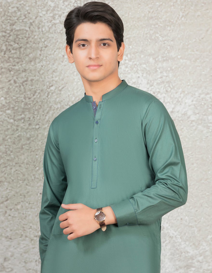 BOTTLE GREEN COTTON KAMEEZ SHALWAR | JTKS-S-35875