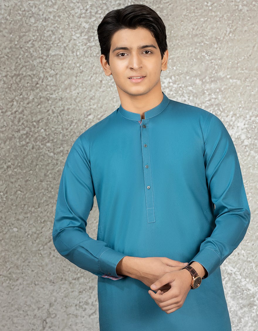 PEACOCK BLUE COTTON KAMEEZ SHALWAR | JTKS-S-35876