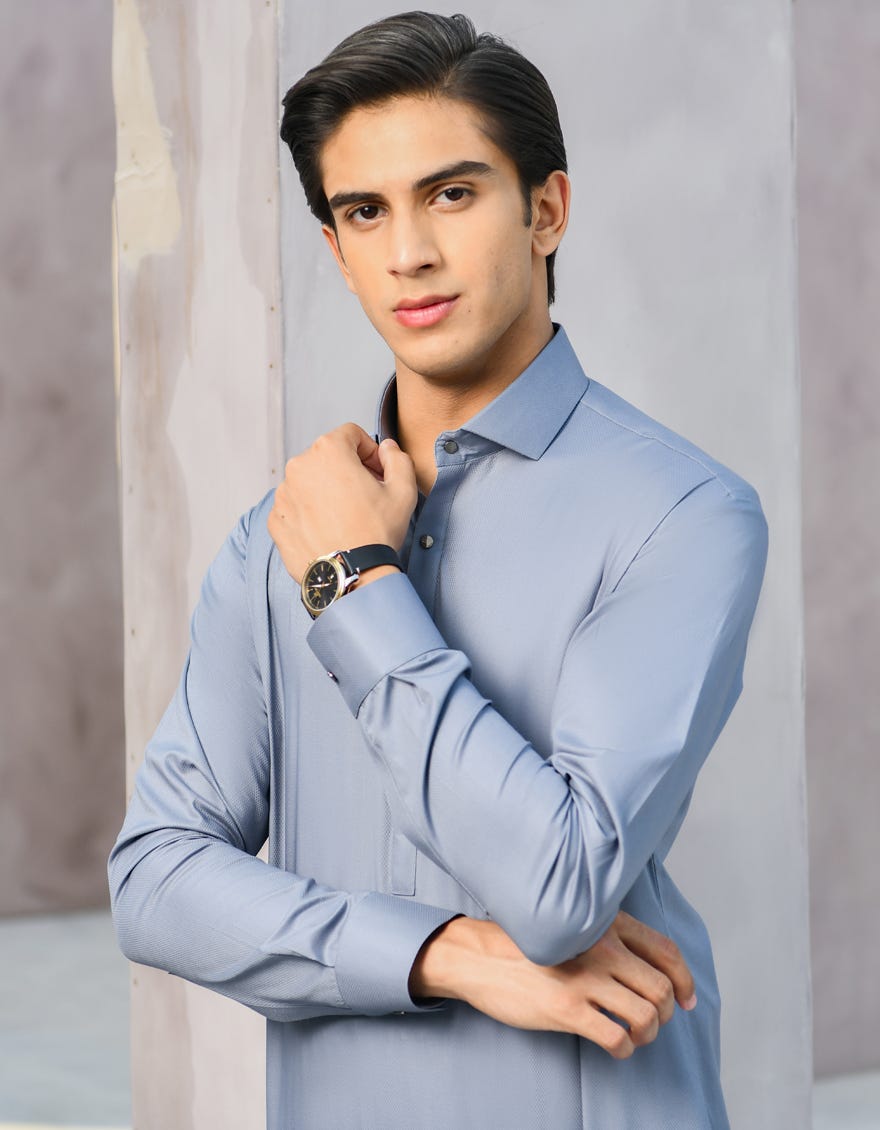 GREY COTTON KAMEEZ SHALWAR | JTKS-S-35905