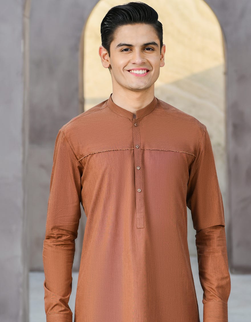 RUST BLENDED KURTA PAJAMA | JTKP-S-35906