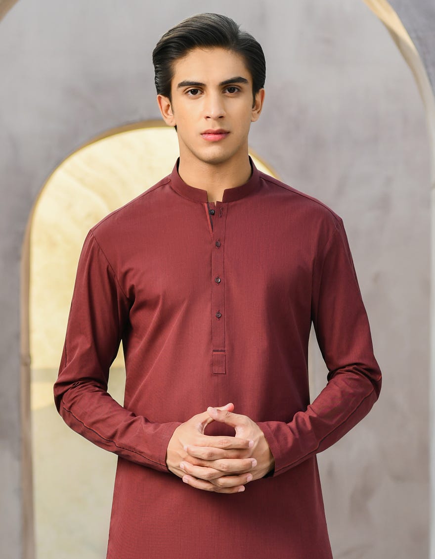 MAROON BLENDED KURTA PAJAMA | JTKP-S-35907