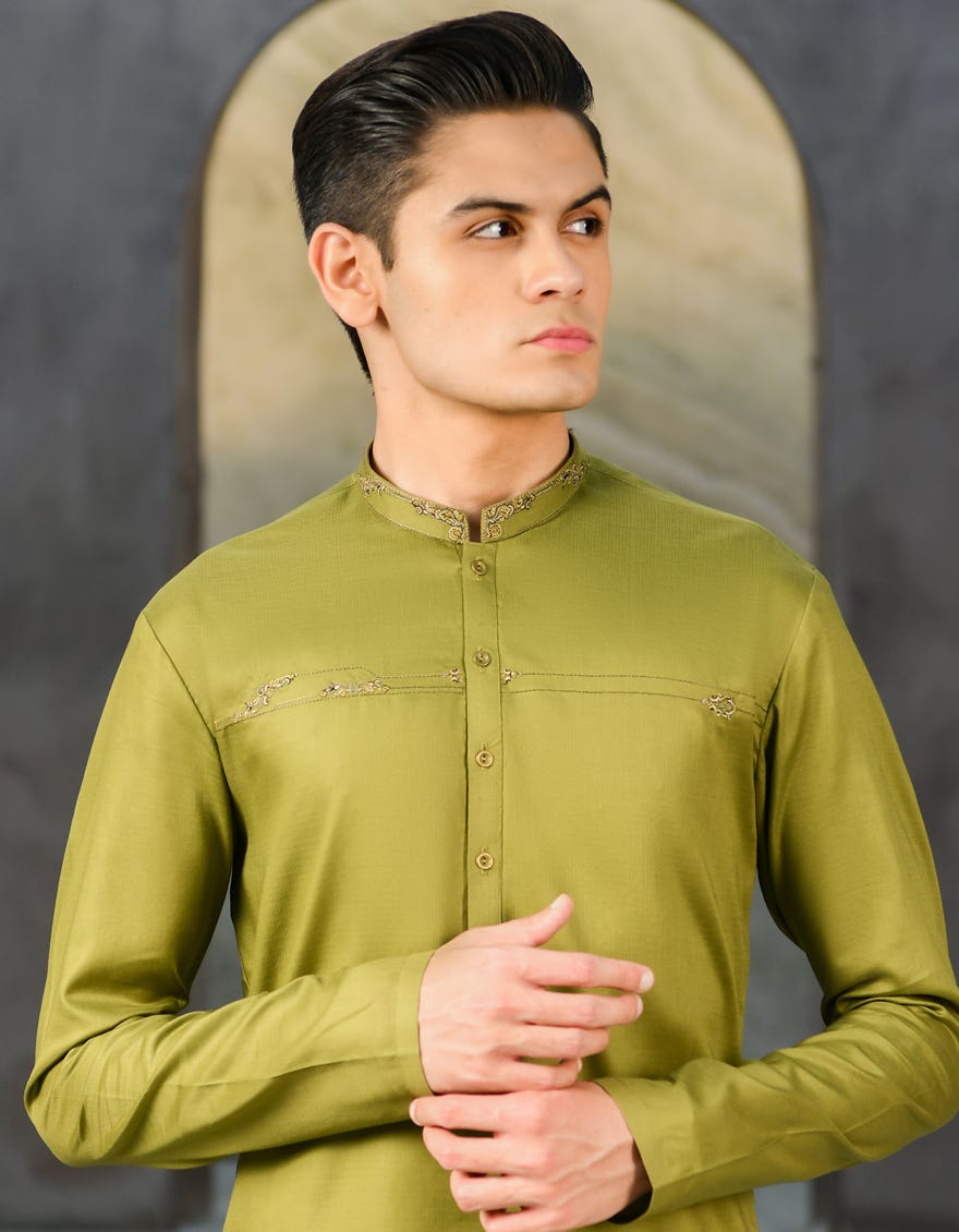 MEHNDI GREEN COTTON KAMEEZ SHALWAR | JTKS-S-35920