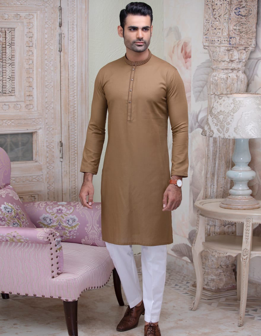 CARAMEL BROWN COTTON KURTA | JJK-A-36846