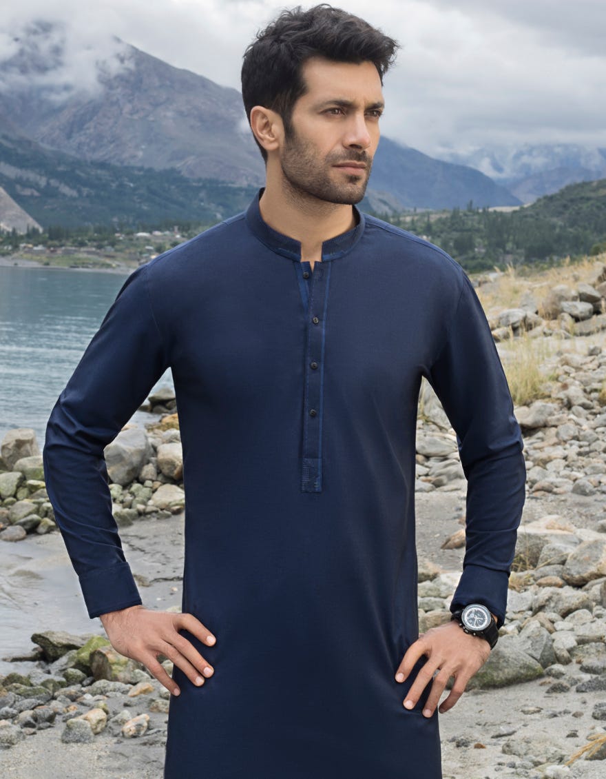 DARK BLUE COTTON KURTA PAJAMA | JJKP-A-36852