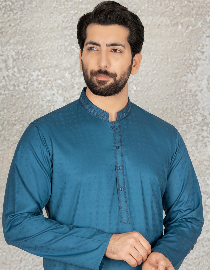 BLUISH GREEN COTTON KURTA | JJK-S-36866
