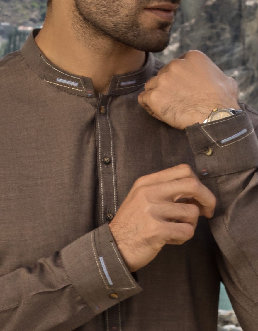 DULL BROWN BLENDED KAMEEZ SHALWAR | JJKS-W-37555