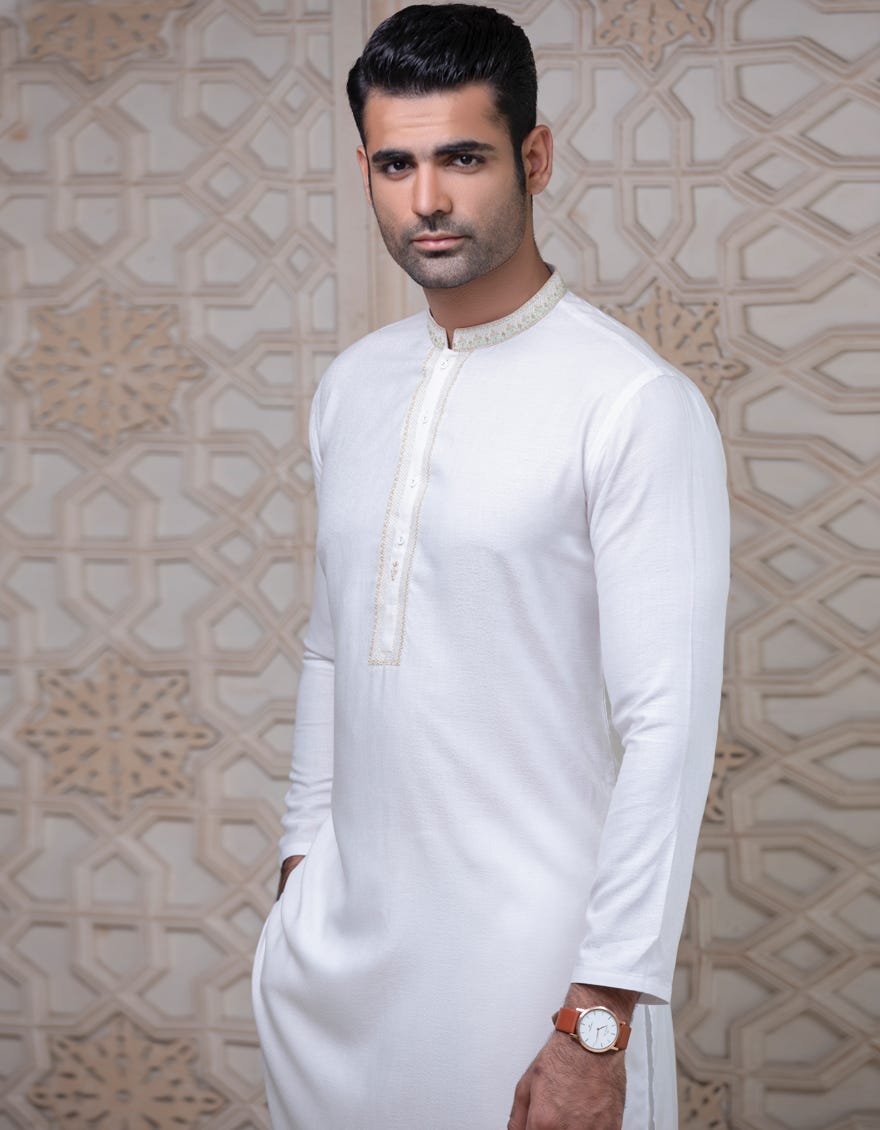 WHITE BLENDED KURTA | JJK-A-37564