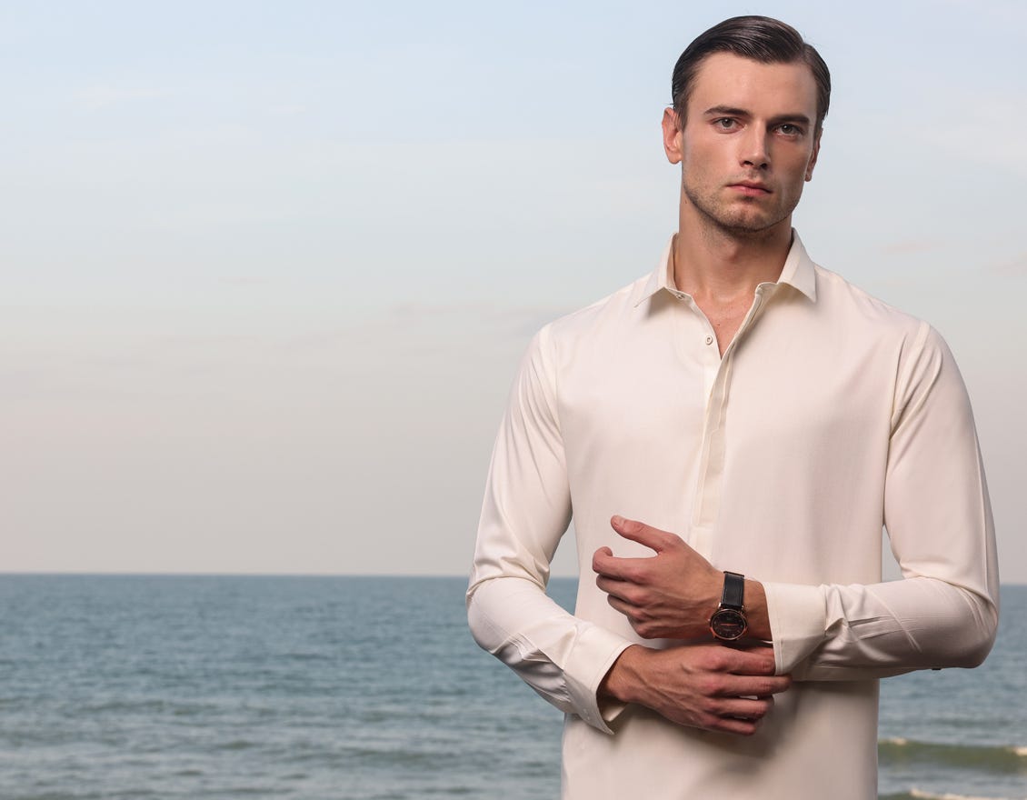 Cream Blended Men's Kameez Shalwar | Jjks-S-37742