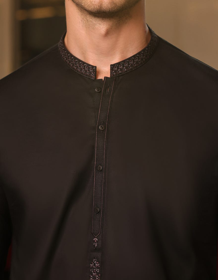 Black Cotton Men's Kurta | Jjk-S-37807