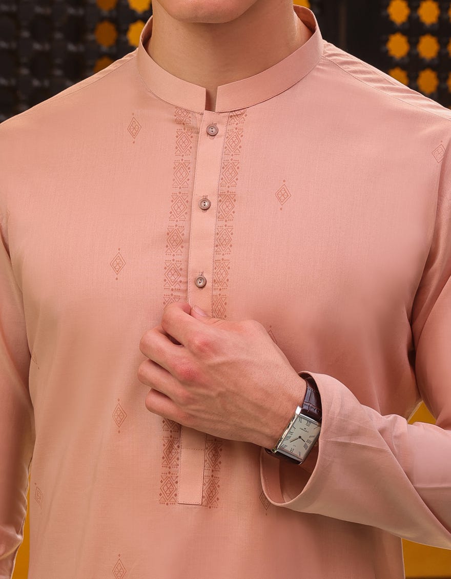 Peach Cotton Men's Kurta | Jjk-S-37808