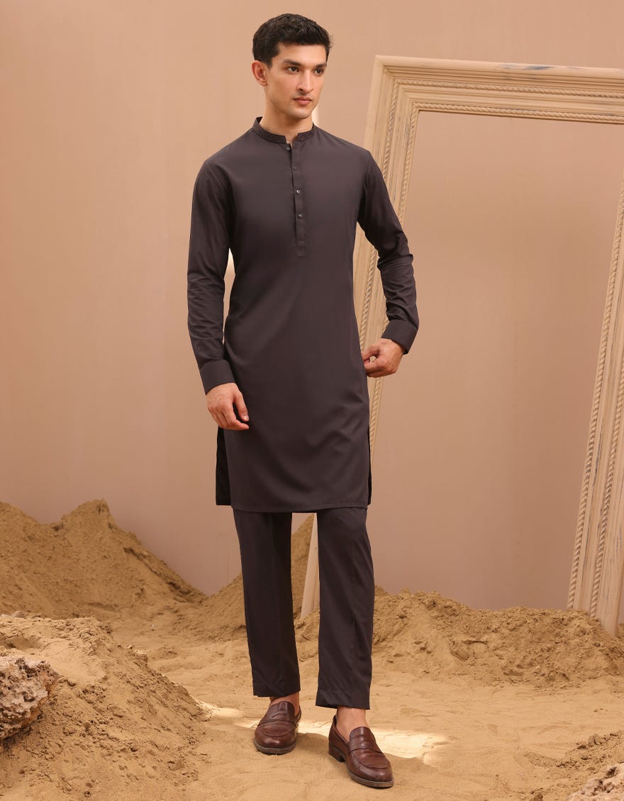 Dark Brown Blended Men's Kurta Pajama | Jjkp-A-37889