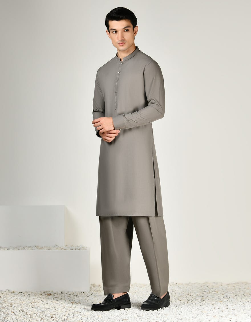 Mud Beige Polyester Men's Kurta Pajama | Jjkp-A-37904