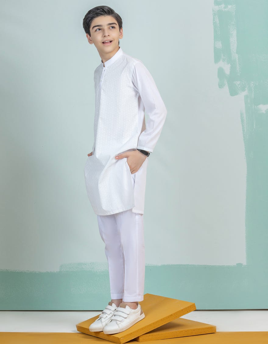 WHITE BLENDED KURTA PAJAMA | JCKP-A-38419