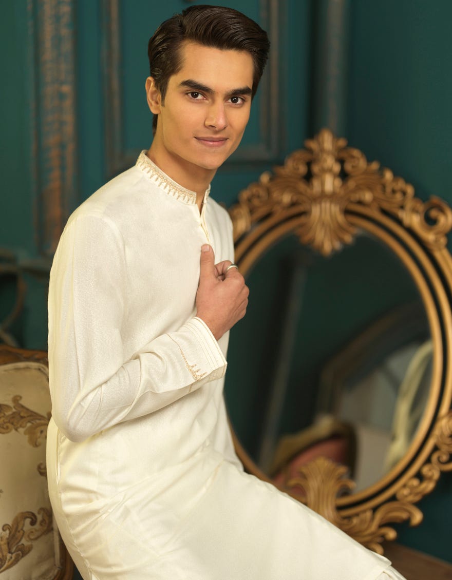 OFF WHITE BLENDED KAMEEZ SHALWAR | JTKS-A-38441