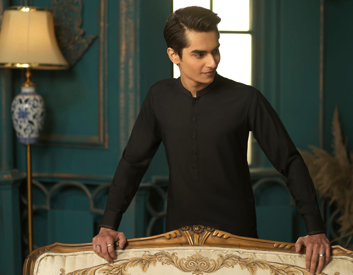 BLACK BLENDED KAMEEZ SHALWAR | JTKS-S-38448