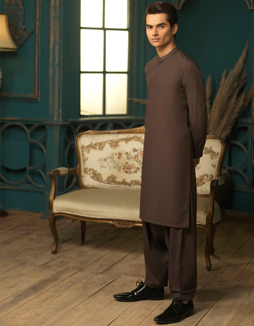 MUD BROWN BLENDED KAMEEZ SHALWAR | JTKS-S-38452