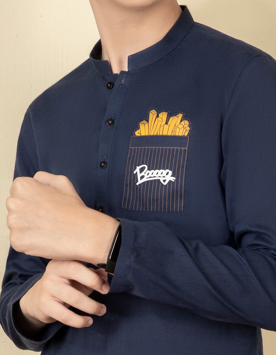 NAVY BLUE COTTON KURTA | JCK-S-38613