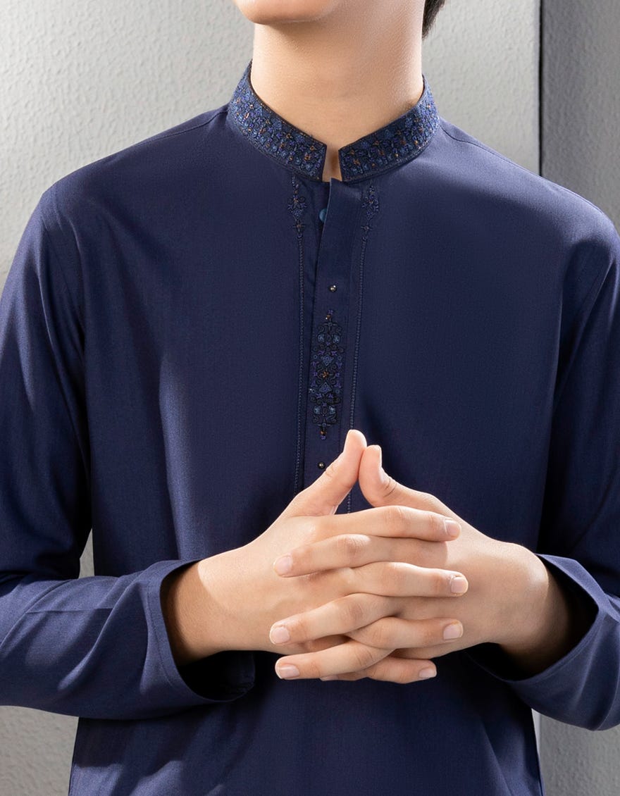 INDIGO BLENDED KAMEEZ SHALWAR | JCKS-S-38636