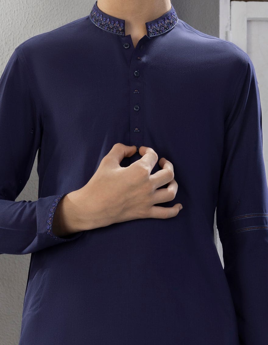 INDIGO BLENDED KAMEEZ SHALWAR | JCKS-S-38649