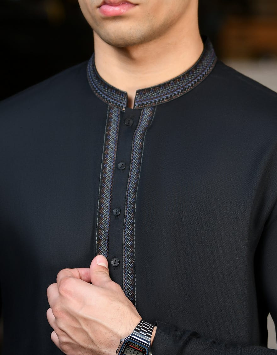 Black Blended Teen Boy's Kameez Shalwar | Jtks-S-38849