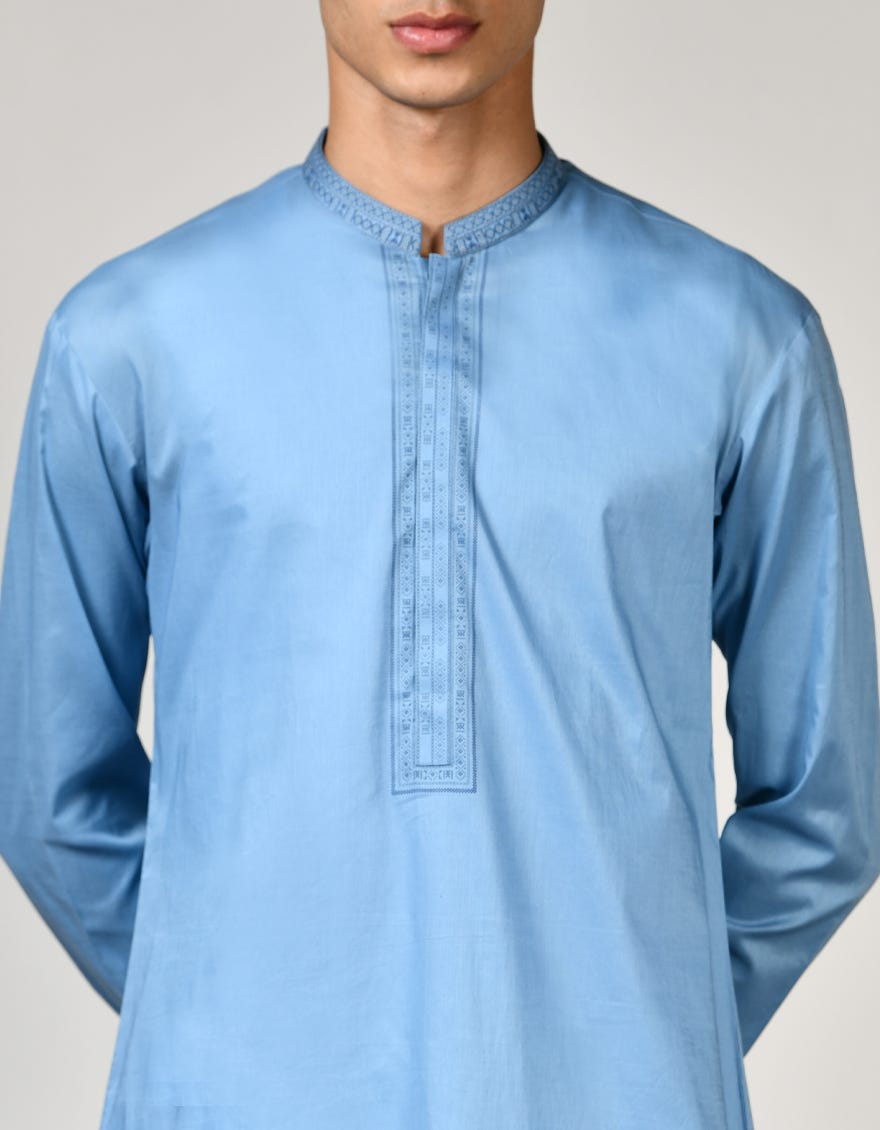 Light Blue Cotton Teen Boy's Kurta | Jtk-S-38866