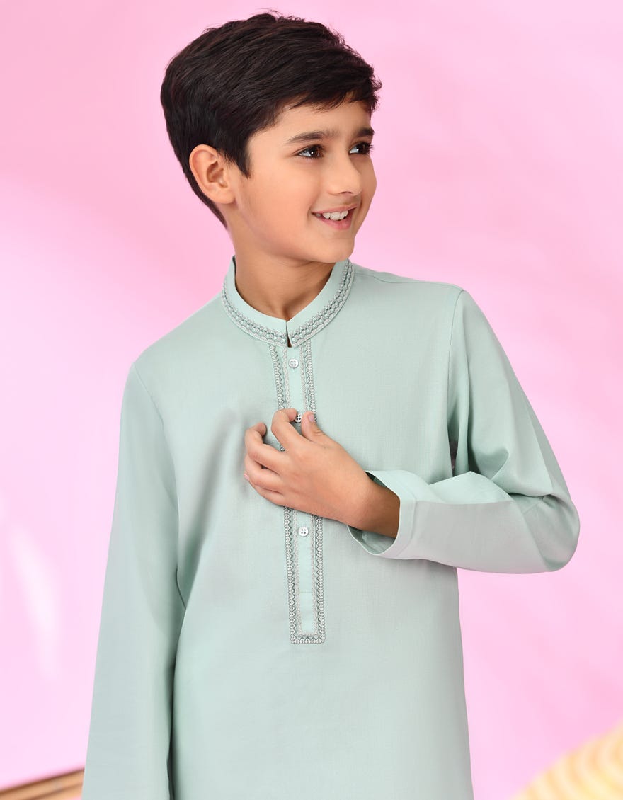 Apple Green Cotton Kid's Kurta | Jck-S-38923