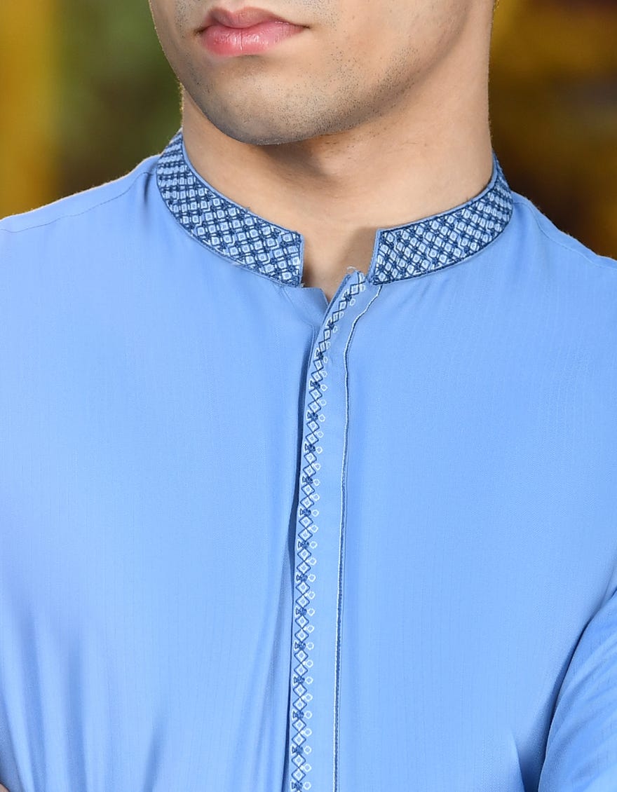 Sky Blue Blended Teen Boy's Kameez Shalwar | Jtks-A-38947