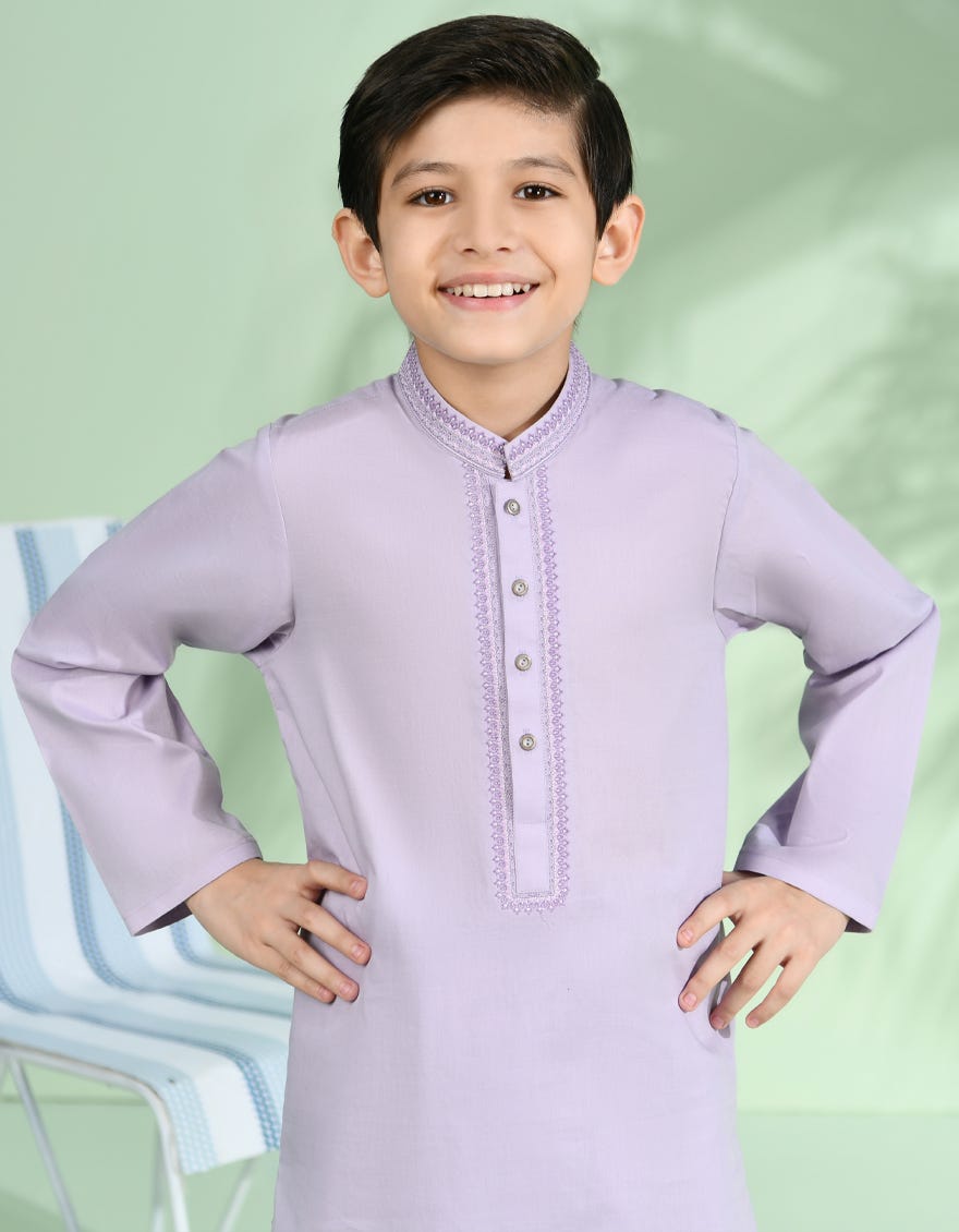 Lilac Cotton Kid's Kameez Shalwar | Jcks-S-38984