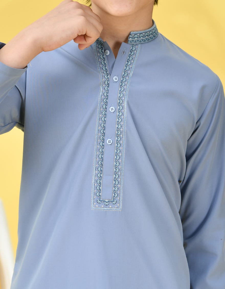 Grey-Blue Blended Kid's Kameez Shalwar | Jcks-S-38987
