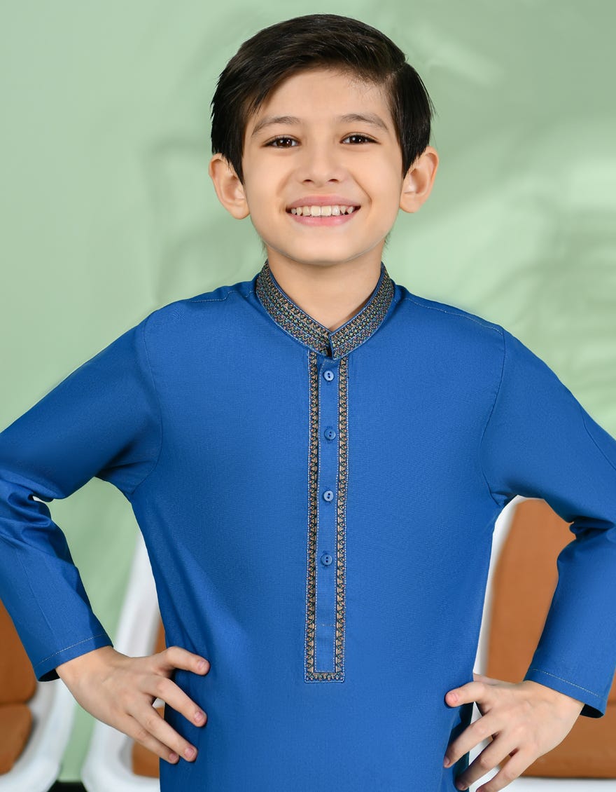 Blue Blended Kid's Kameez Shalwar | Jcks-S-39037