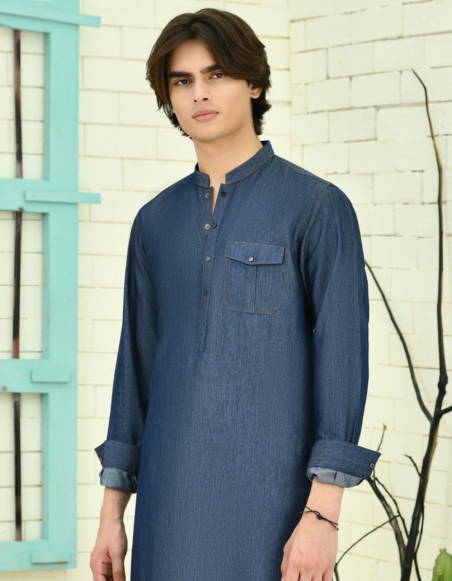 Blue Cotton Teen Boy's Kurta | Jtk-A-39062