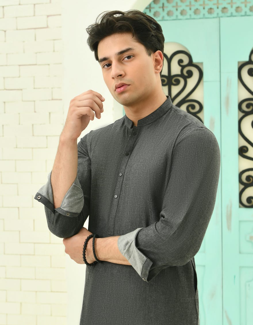 Black Cotton Teen Boy's Kurta | Jtk-A-39063