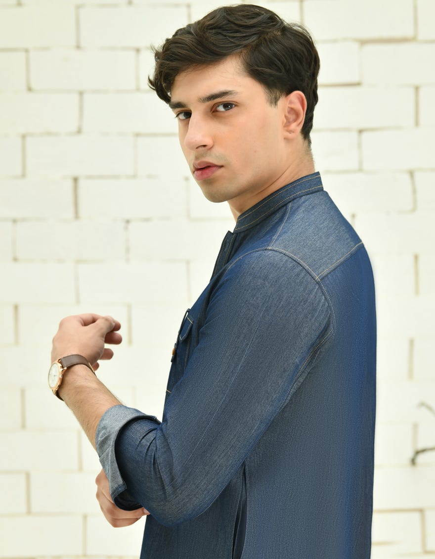 Blue Blended Teen Boy's Kurta | Jtk-A-39064